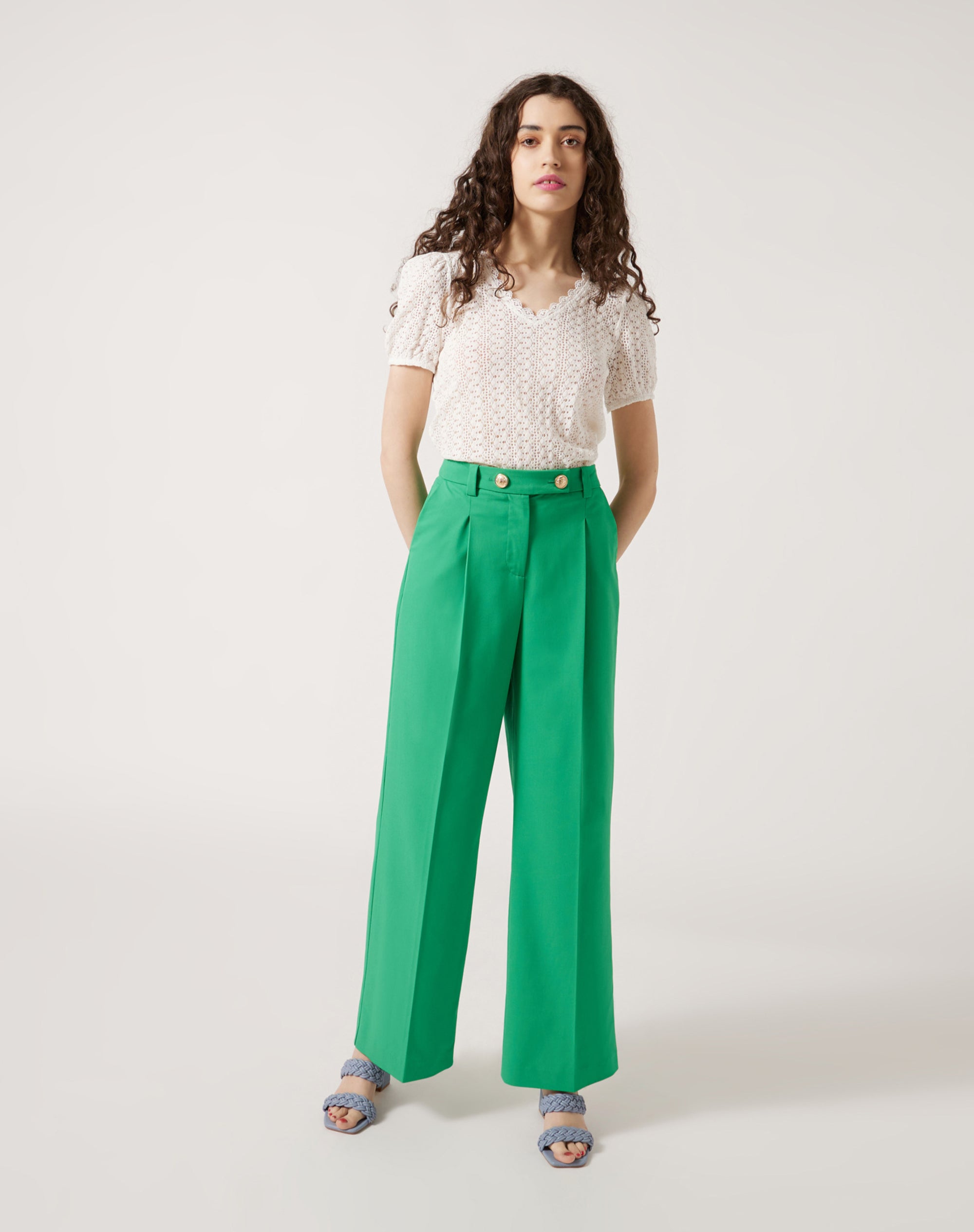 Pantalón ancho Color Verde, Pantalones Mujer, NafNaf España – NAF NAF  España