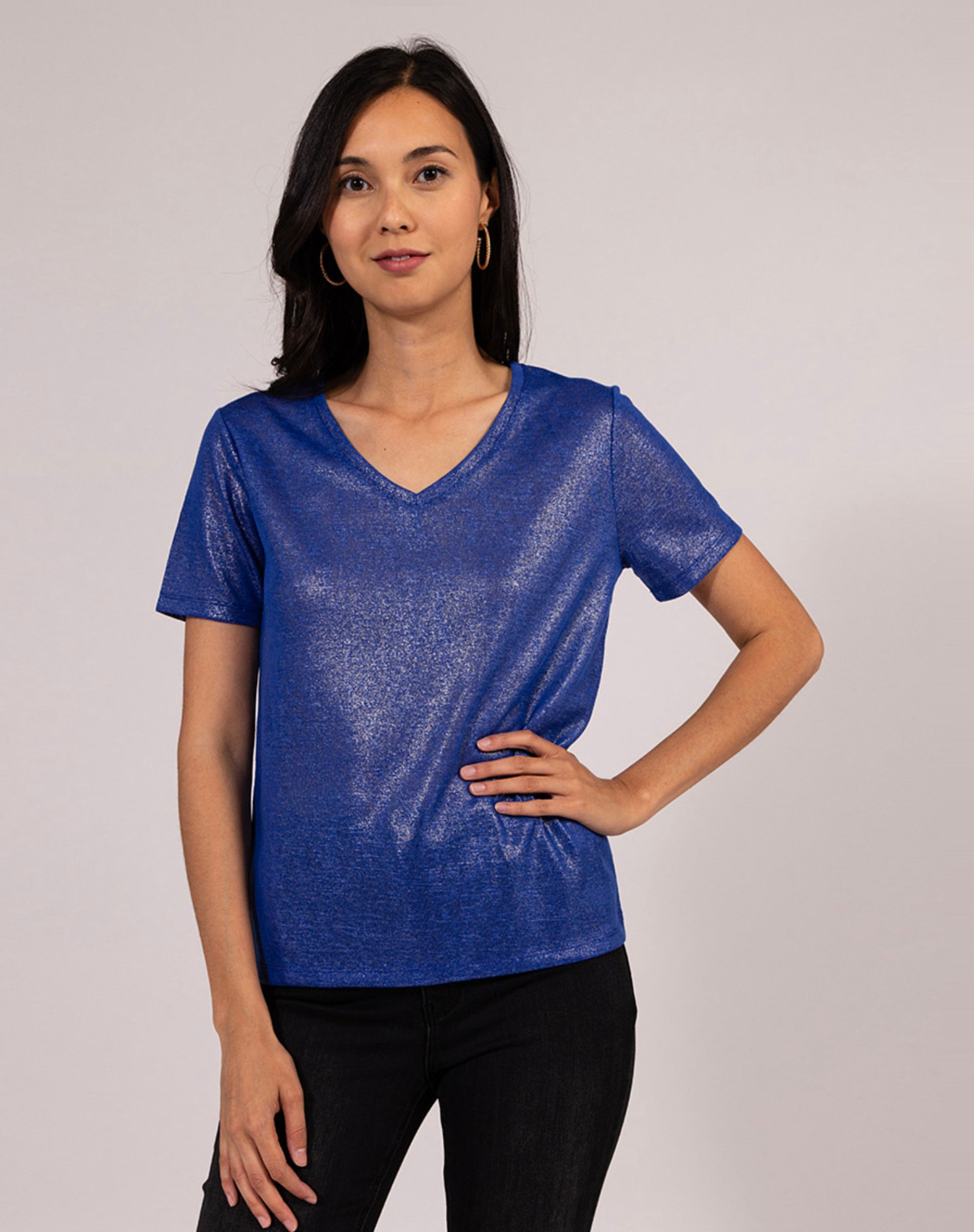 Camiseta de hilo metalizada Azul Eléctrico Camisetas Mujer NafNaf