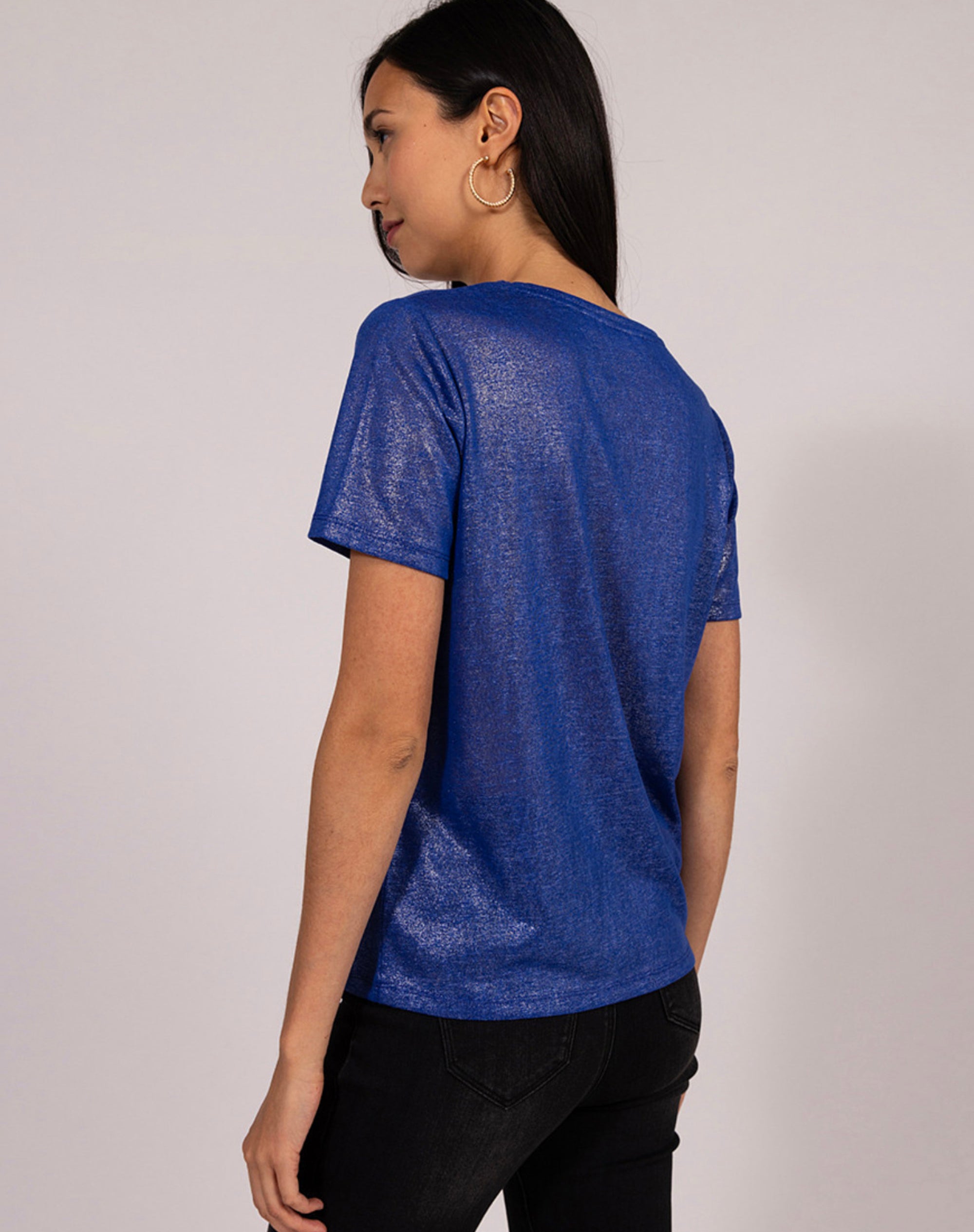 Camiseta de hilo metalizada Azul Eléctrico Camisetas Mujer NafNaf
