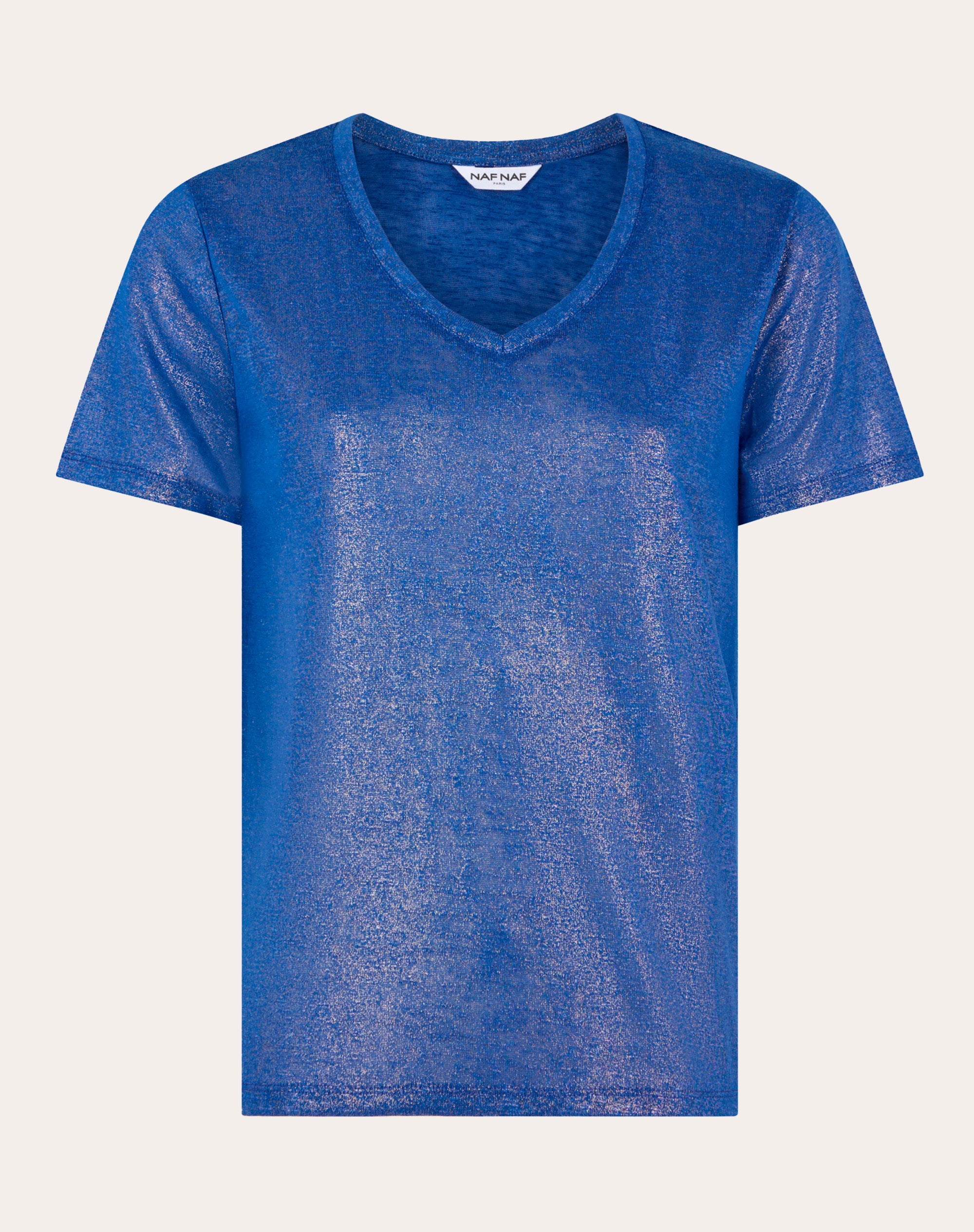 Camiseta de hilo metalizada Azul Eléctrico Camisetas Mujer NafNaf