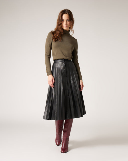 Falda plisada efecto piel Color Negro | Faldas Mujer NafNaf España