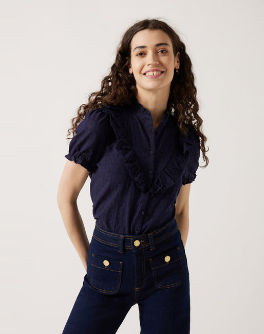 Validación perfume Entretenimiento Blusa con volantes Color Azul Marino | Camisas Mujer | NafNaf España